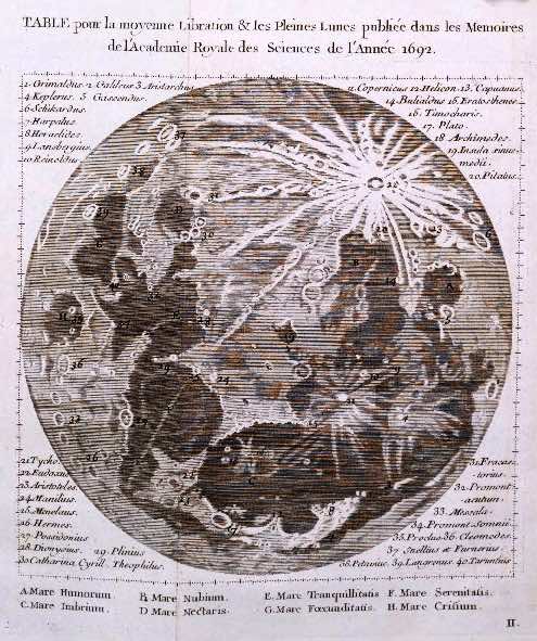 Cassini's 1679 lunar map showing the moon south-up